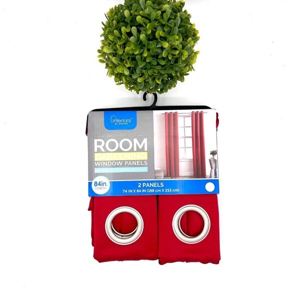 NEW INTERIORS BY DESIGN RED GROMMET TOP ROOM DARKENING 74"X84" 2 PANEL CURTAINS - Picture 2 of 3